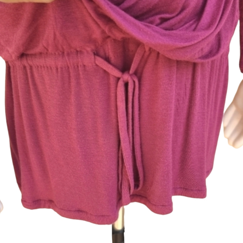 FEVER Raspberry Pink Faux Wrap Top 1X Draped Front Long Sleeve Knit Blouse - Picture 7 of 15